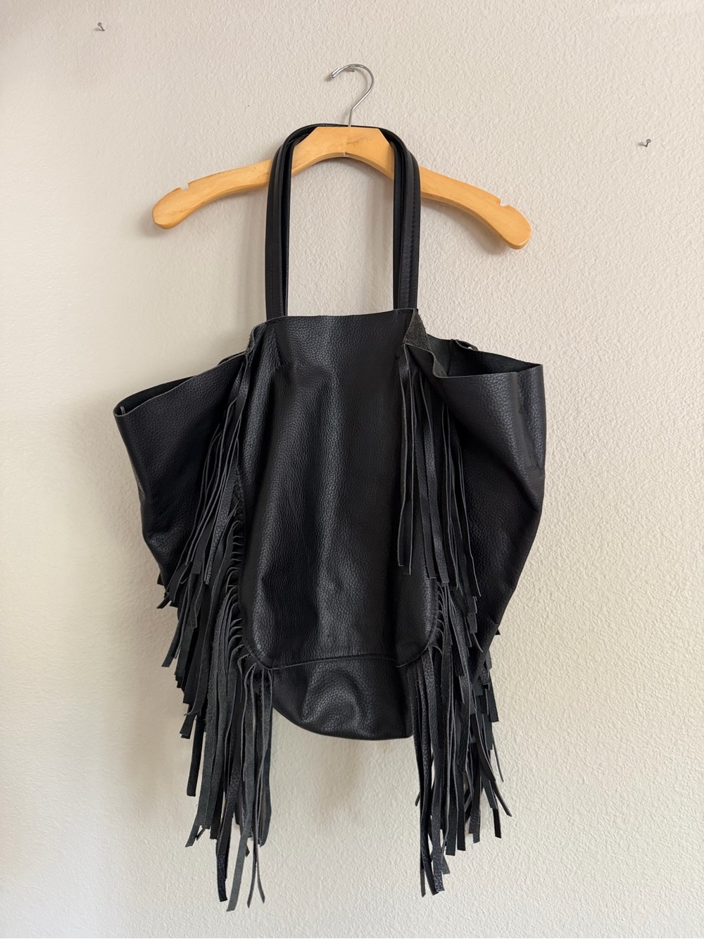 Cleobella Hendrix Large Fringe Tote Bag Black Leather